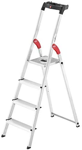 Hailo 8160-407 L60 safety ladder, 4 steps, multifunction tray, hinge protection, made in Germany