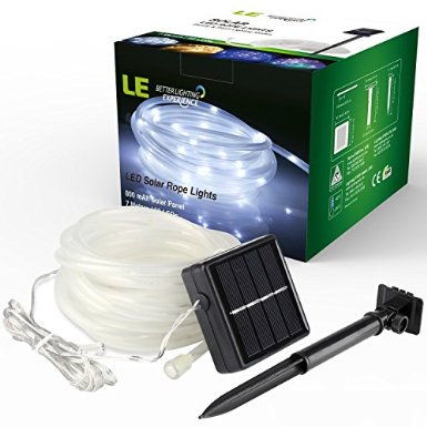 LE® 7m/22.97ft 50 LEDs Solar Rope String Lights, Waterproof IP55, 6000K Daylight White, Portable, with Light Sensor, Two Light Modes, Outdoor Rope Lights