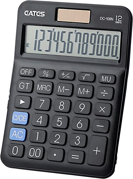 Perfect DC-108N 12 Digits LCD Screen Suitable for Desk and On The Move use Calculator Solar Cashier Calculator,Students Calculator, with Dual Power Color (Black)