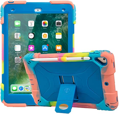 ACEGUARDER iPad 9.7 Case 2018 iPad 6th Generation Case/2017 iPad 5th Generation Case/iPad Air 2 Kids Case, Shockproof Heavy Duty Silicone Protective Cover with Kickstand (Ice Cream/Blue)