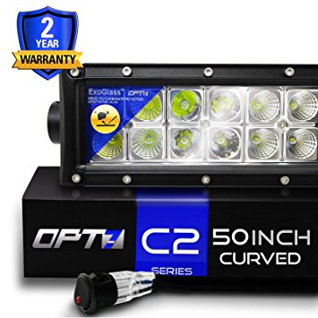 OPT7 C2 Series 50" Curved Off-Road CREE LED Light Bar and Harness (Flood/Spot Auxiliary Lamp 24800 lumen)