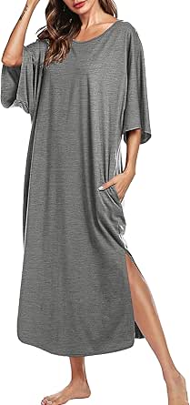 Ekouaer Women's Nightgown Short Sleeve Sleepshirt Long Loungewear Casual Maxi Lounge Dress House Dresses with Pockets