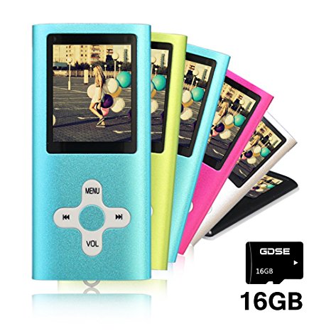 Goldenseller 16GB Mp3 Player Mp4 Player for a Micro SD Card Slot, Media Player, Music Player, Portable Videos Player,Voice Recording Player, With a support of MP3, JPEG, TXT files and WMA (Blue)