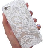 iPhone 5S Case Wendys StoresTM Clear Plastic Case Cover for Apple Iphone 5 5S 5G Henna White Floral Paisley Flower Mandala