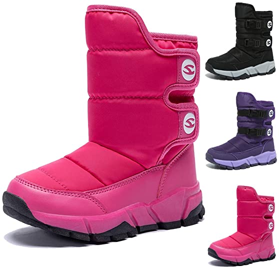 MCICI Kids Boots Snow Boots Slip-On Waterproof Outdoor Sneakers Faux Fur Lined Boys Winter Shoes Girls Warm Boots