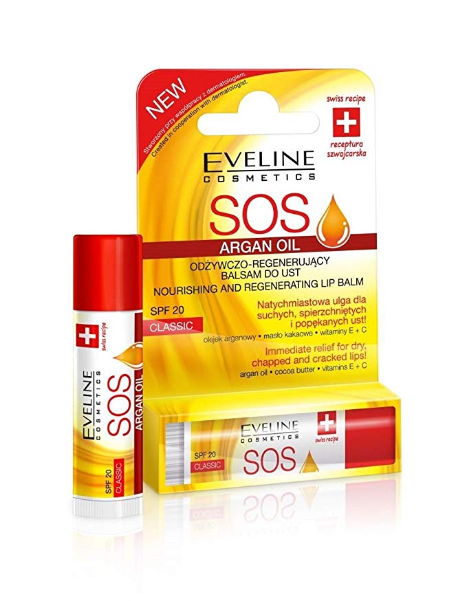 Eveline SOS Argan Oil Nourishing and Regenerating Lip Balm SPF 10 Cherry