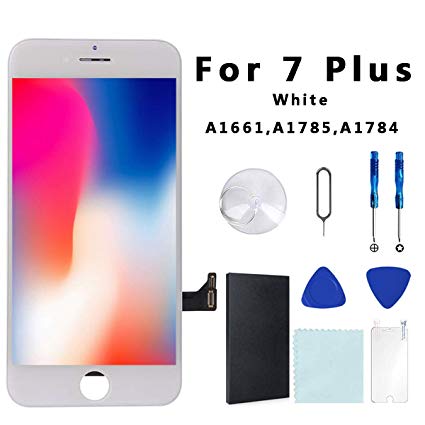 Screen Replacement for iPhone 7 Plus White 5.5" LCD Display 3D Touch Digitizer Frame Assembly Full Repair Kit and Screen Protector (White)