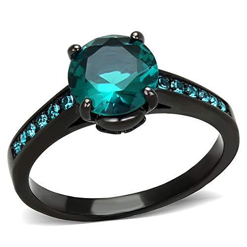 Marimor Jewelry 2.16Ct Blue Green Zirconia Black Stainless Steel Engagement Ring Women's SZ 5-10