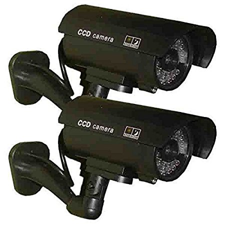 2 Pack - USAHITEC JYtrend (TM) Outdoor Dummy Fake Security Camera with Inflared Leds BLINKING LIGHT, Black