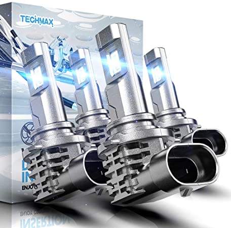 TECHMAX 9005 9006 LED Bulbs Combo, HB3 HB4 Windless Direct Insertion 50W 6500K Xenon White Kit of 4 Halogen Replacement