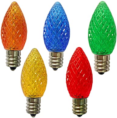 25 Pack C7 Replacement Bulbs LED C7 Outdoor String Lights Christmas Replacement Lamps,Not Fragile,Fits C7/E12 Candelabra Base,0.5 Watt -- Multi-Colored