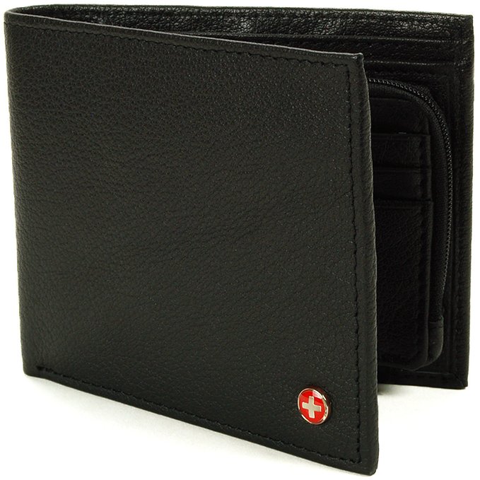 Alpine Swiss Mens RFID Blocking Leather Wallet Zipper Coin Purse Card Slots Case