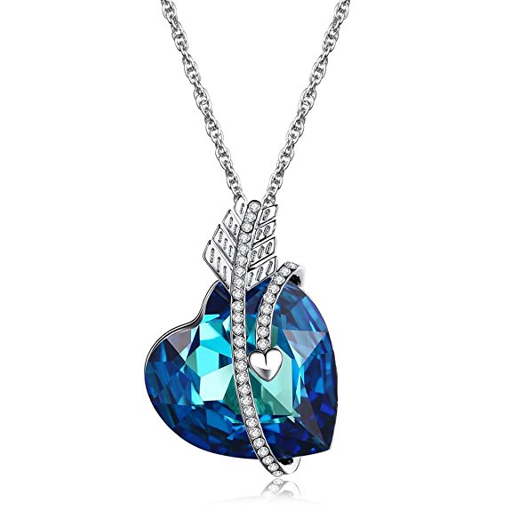 Lelekiss "Heart of the Ocean" SWAROVSKI Elements Blue Crystal Heart Shape Pendant Necklace Fashion Party, Love Valentine's Day Gifts for Her