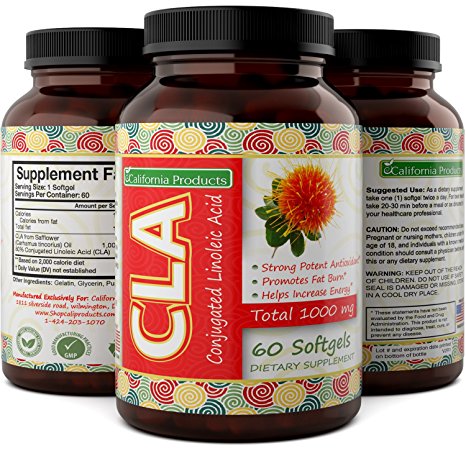 CLA Diet Weight Loss Pills - Women and Men - Pure Conjugated Linoleic Acid - Safflower Oil Fat Burner   Metabolism Supplement – Best Suppress Appetite   Boost Energy   Lose Fast - California Products