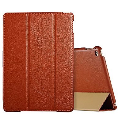 iPad Air 2 Case Benuo Simple Protective Series Genuine Leather Flip Cover Folio Case Smart Wake  Sleep Slim Leather Case Stand Function with Magnetic Closure for Apple iPad Air 2 or iPad 6 2014 Brown