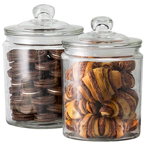 KooK Glass Storage Canister, Clear Jar, With Clear Glass Lid- 1/2 Gallon (Set of 2)