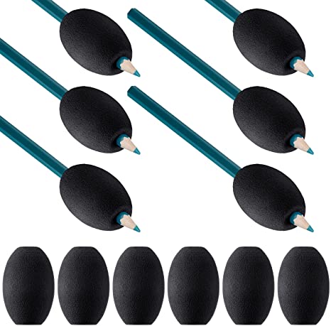 24 Pieces Egg Pen Pencil Grips Kids Egg Handwriting Grips Pen Stylus Foam Grips Writing Aid Soft Cushioned Foam for Handwriting, Drawing Student Right or Left Handed Use(Black)