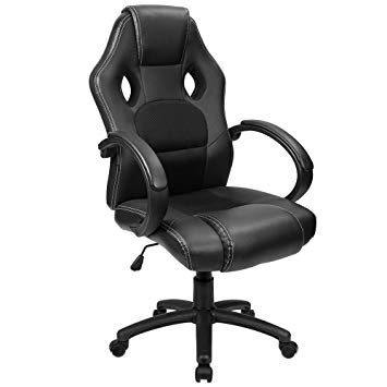 Furmax Office Gaming Chair Leather Desk Chair, High Back Ergonomic Racing Chair,Swivel Executive Computer Chair Headrest and Lumbar Support (Black)