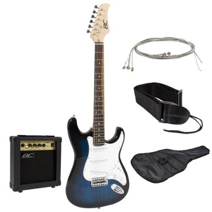 Full Size Blue Electric Guitar with Amp Case and Accessories Pack Beginner Starter Package