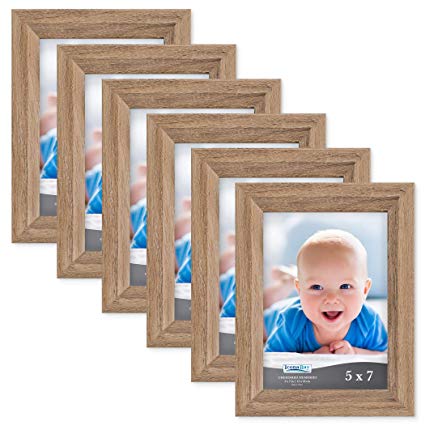 Icona Bay 5x7 Picture Frame (6 Pack, Dark Oak Wood Finish), Photo Frame 5 x 7, Composite Wood Frame for Walls or Tables, Set of 6 Cherished Memories Collection