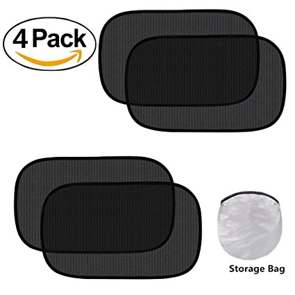 Fullive Car Sun Shade - Cling Sunshade for Car Windows - (4 Pack) Side Window Sunshade Blocks Glare and UV Rays 20" x 12" Sun Protector for Baby Kids and Pets (Black)