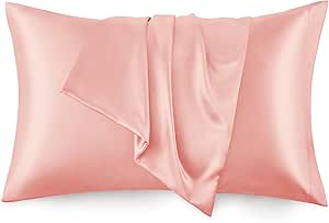 Love's cabin Satin Pillowcase for Hair and Skin (Coral, 20x26 inches) Similar to Silk Pillow Cases, Pillow Cases Standard Size Set of 2 - Satin Cooling Pillow Covers with Envelope Closure