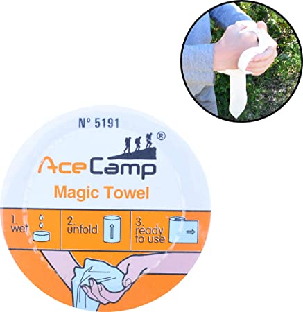 AceCamp Magic Hand Towels, Portable Compressed Wash-Cloth Rag, Compact Handkerchief, Instant Water Expansion, Camping, Backpacking, Hiking, Tiny, Mini