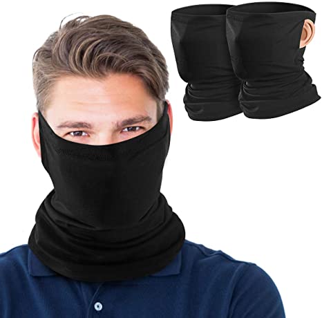 MoKo Neck Gaiter Face Mask with Filter Pocket for Women Men, 2 Pack Bandana Face Mask with Ear Loops Balaclava UV Sun Protection Face Cover Scarf for Dust Wind Outdoors Motorcycle Cycle Skating