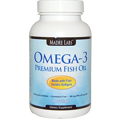 Madre Labs, Omega-3 Premium Fish Oil, No GMOs, No Gluten, 100 Fish Gelatin Softgels
