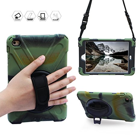 iPad Mini 4 Case,BRAECN 360 Degree Rotation Case [Rugged:Shock Proof] Drop resistance，with Built-in Kickstand，a Hand strap,a Adjustable Shoulder Strap For Apple iPad Mini 4 Case