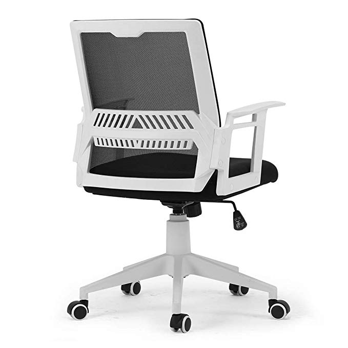 Hbada Desk Office Chair - Adjustable Modern Computer Chair, Meeting and Reception Chairs with Ergonomic Mesh Back and Lumbar Support Low Back - White