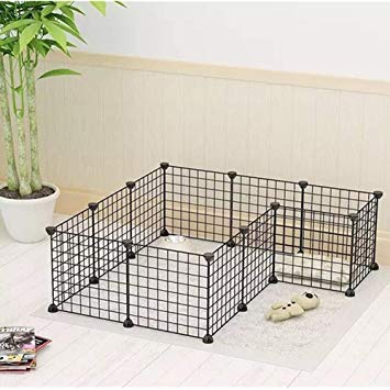 Cocoarm Metal Playpen Pets, Expandable Wire Cage Pet Fence Exercise Pen with Door for Small Animal Dutch Pig Puppy Rabbit Indoor and Outdoor, 12 Panel Black, 14"x14"