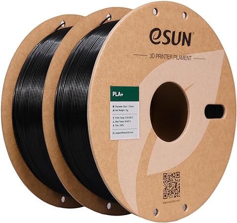 eSUN PLA  Filament 1.75mm, 3D Printer Filament PLA Plus, Dimensional Accuracy  /- 0.03mm, 1KG per Spool, 2 Spools 3D Printing Filament, Black