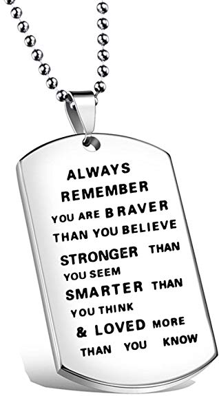 ENSIANTH Always Remember You are Braver Than You Believe Hand Stamped Necklace Keychain for Friend,Graduation Gift