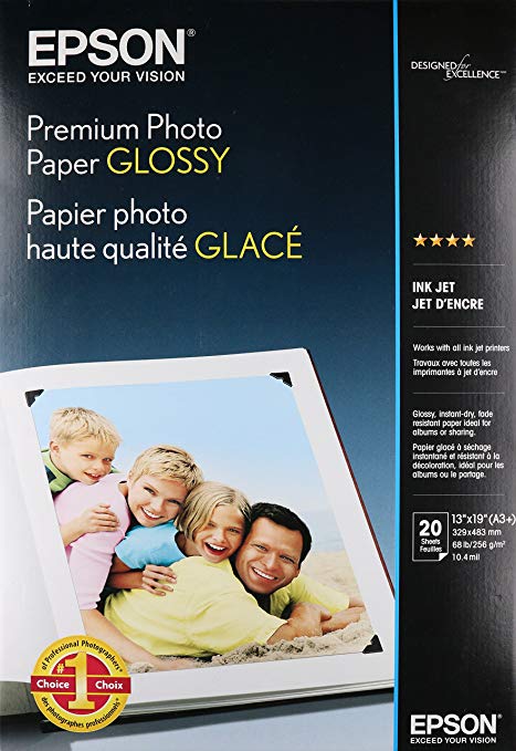 Epson Premium Photo Paper GLOSSY (13x19 Inches, 20 Sheets) (S041289)