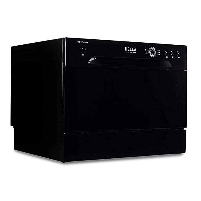 DELLA Portable Compact Countertop Dishwasher 6 Wash Cycles Dishwashers Setting Racks Silverware Basket, Black