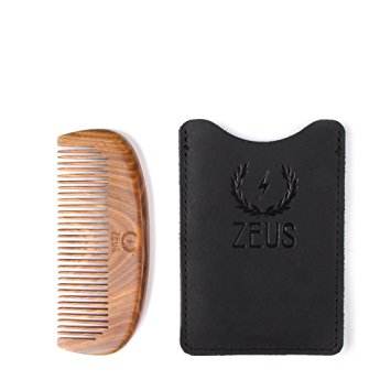 Zeus Organic Sandalwood Beard Comb with Leather Sheath!