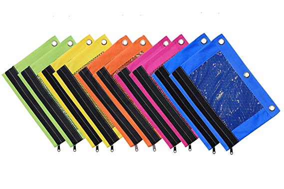 Omura Pencil Pouch, Mesh Windows, Zippered & Standard 3-Ring Binder ULTRA BRITE, Pack of 10