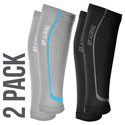 Graduated Compression Sleeves by Thirty48 Cp Series, Calf/Shin Splint Guard Sock; Maximize Faster Recovery by Increasing Oxygen to Muscles; Great for Running, Cycling, Walking, Basketball, Football Soccer, Cross Fit, Travel; Money Back Guarantee