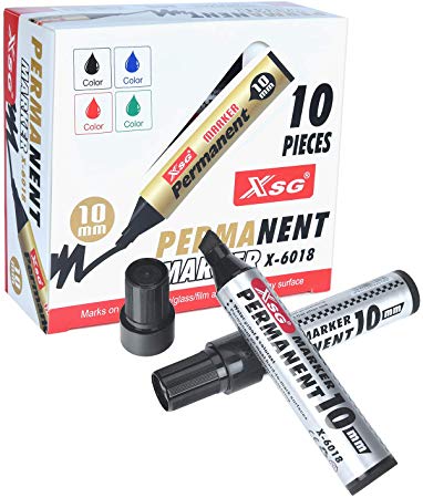 XSG Jumbo Extra Wide chisel point Permanent Marker, Black, 10 Pack (X-6018)，10mm wide tip，Perfect for making signs for any occasion