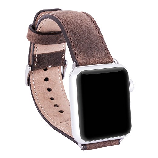 Apple Watch Band Burkley Case Luxury Genuine Leather Watch Band Strap Bracelet Replacement Wrist Band With Adapter Clasp for iWatch Apple Watch & Sport & Edition- Padded Leather 42mm (Antique Coffee)