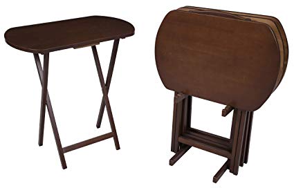 PJ Wood 5-piece Large Oval Folding TV Tray & Snack Table - Walnut