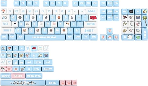 EPOMAKER PurrCap 141 Keys PBT Keycaps Set, Custom Cat-Shaped Keycaps, Dye-sub Cute Keycaps for Mechanical Gaming Keyboard, Compatible with Cherry Gateron Kailh MX Structure (Blue, Mao Profile)