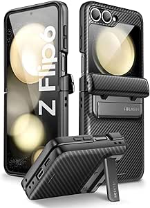 i-Blason Journey for Samsung Galaxy Z Flip 6 Case with Stand [Built-in Screen Protector] [Hinge Protection] Full-Body Rugged Shockproof Protective Phone Case for Z Flip 6 / Z Flip 5, Black