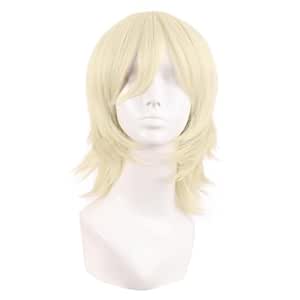 MapofBeauty 14 Inch/35 cm Short Cosplay Wolf Tail Synthetic Side Bangs Party Wig (Light Blonde)