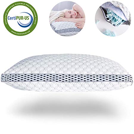 LIANLAM Memory Foam Pillow for Sleeping Shredded Bed Bamboo Cooling Pillow with Adjustable Loft 4D Design Hypoallergenic Washable Removable Derived Rayon Zip Cove (King)