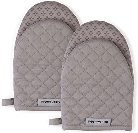 KitchenAid Asteroid Mini Cotton Oven Mitts with Silicone Grip, Set of 2, Gray 2 Count