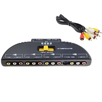 JUYO VONSAN 4 Way Audio Video Switch Selector Box Splitter with RCA Cable for VCD / DVD / Video Camera / Recorder / Video Game