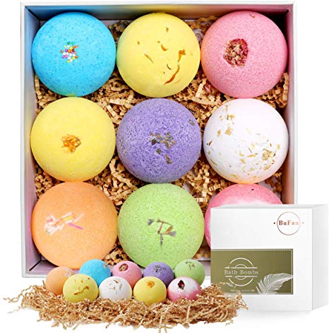Bath Bombs Gift Set, BuFan 9 x 4.2oz Natural Luxurious Spa Gift Set With Relaxing Essential Oils Relaxation and Moisturizing, Perfect Valentines Birthday Christmas Gift for Women, Kids
