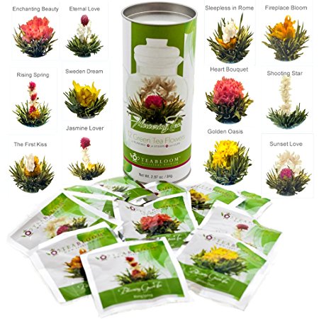 Teabloom Natural Blooming Tea Flowers - Biggest Variety of Flowering Tea in Beautiful Gift Canister - Fresh New Tea Flowers
